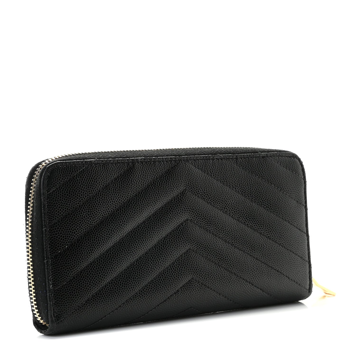 Saint Laurent Grain De Poudre Matelasse Chevron Monogram Zip Around Wallet Black 3 of 8