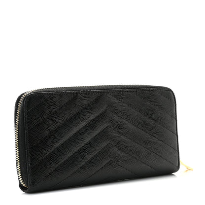 Saint Laurent Grain De Poudre Matelasse Chevron Monogram Zip Around Wallet Black 3 of 8