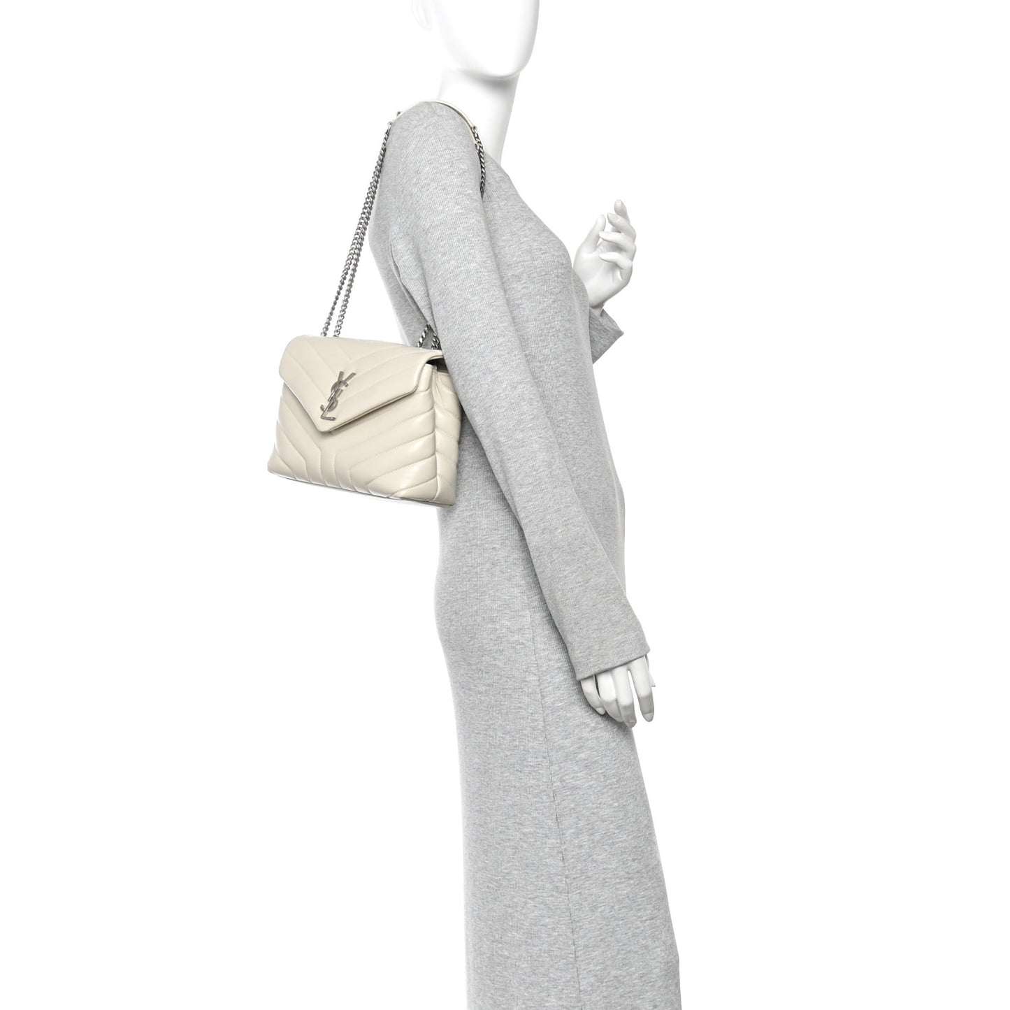 Calfskin Y Quilted Monogram Small Loulou Chain Satchel Ivory