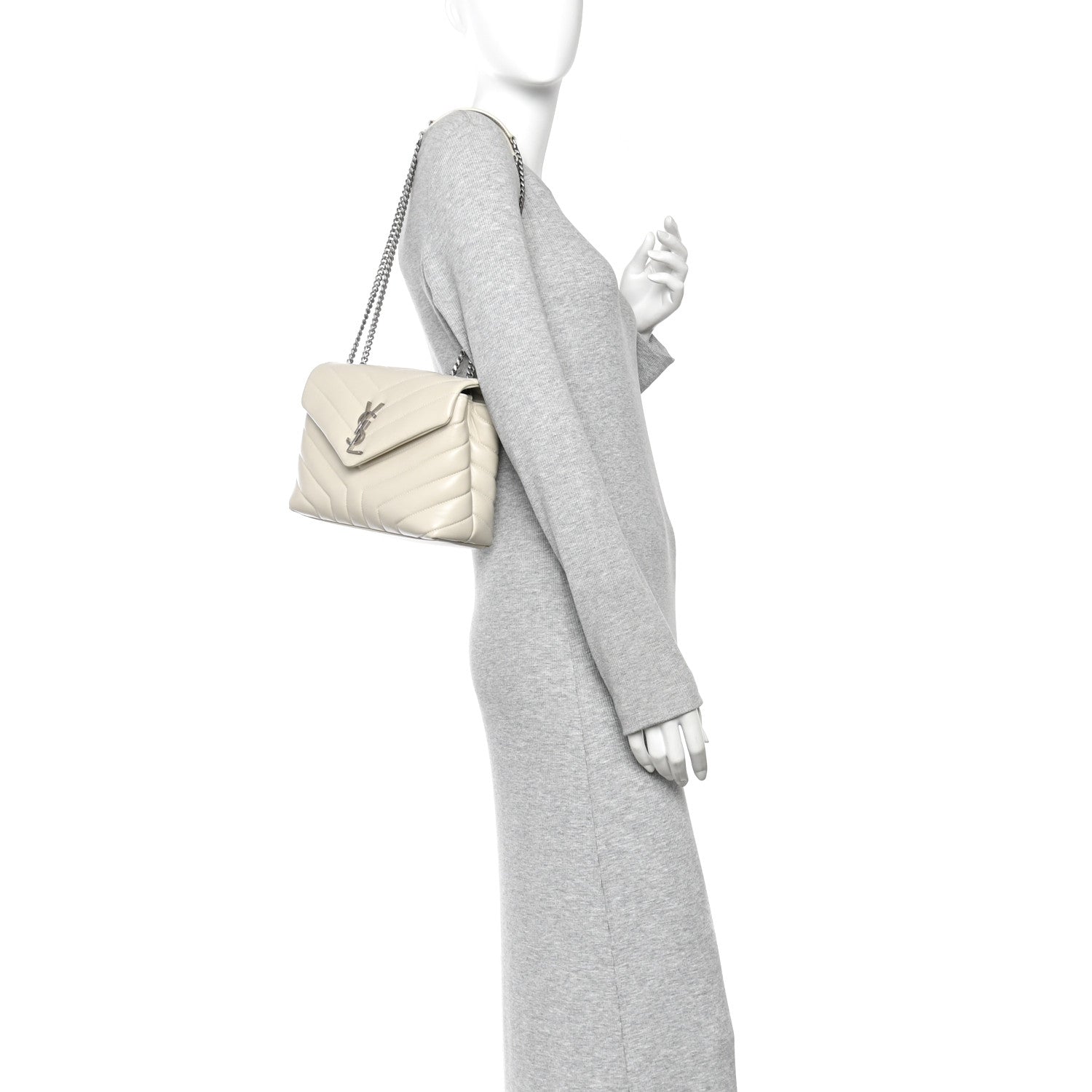 Saint Laurent Calfskin Y Quilted Monogram Small Loulou Chain Satchel Ivory 2 of 11