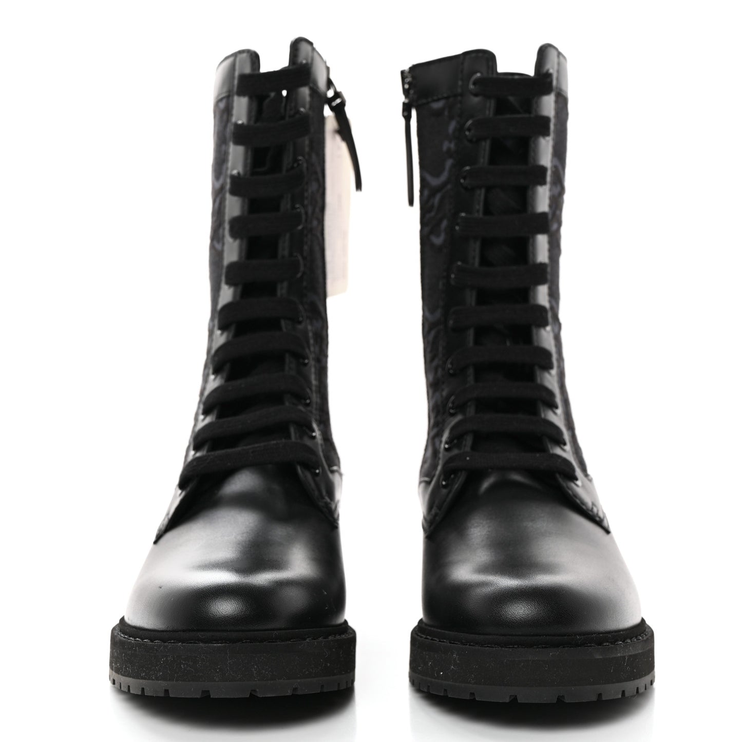 Vitello Fabric Jacquard Karligraphy Embroidered Womens Combat Boots 37 Black