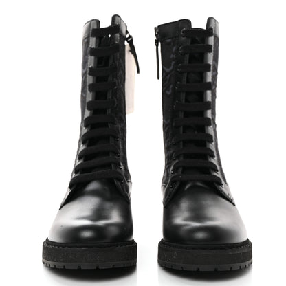 Fendi Vitello Fabric Jacquard Karligraphy Embroidered Womens Combat Boots 37 Black 2 of 9