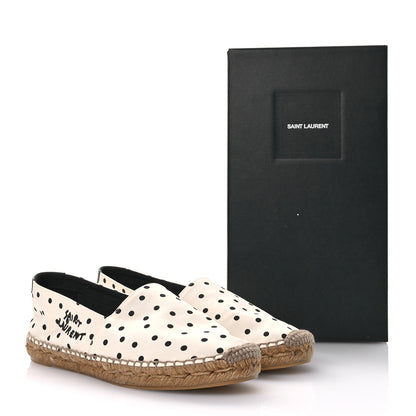 Saint Laurent Canvas Nappa Polka Dot Elba Light Logo Embroidered Espadrilles 38 Cream Black 8 of 8