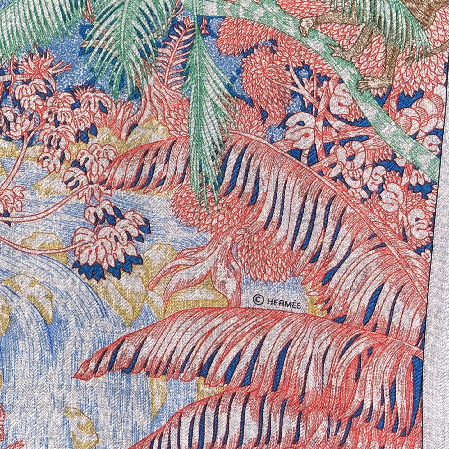 Cashmere Silk Faubourg Tropical Shawl 140 Gris Chine Rose