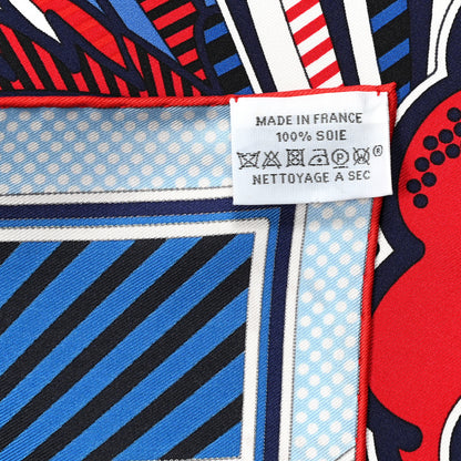 Hermes Silk Pegase Pop Pocket Square Ciel Rouge Bleu Moyen 6 of 7