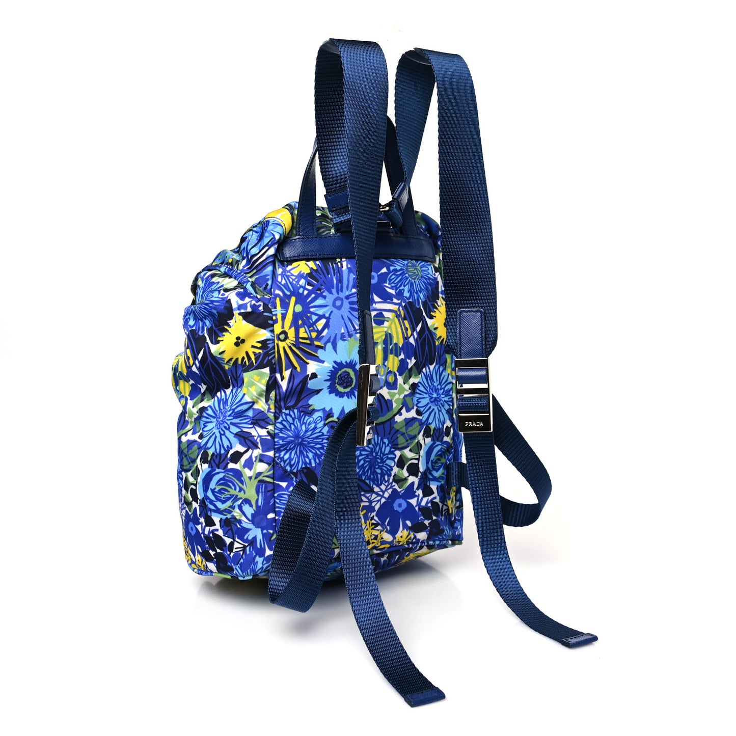 Nylon Saffiano Floral Print Single Buckle Backpack Bluette Dis Primule