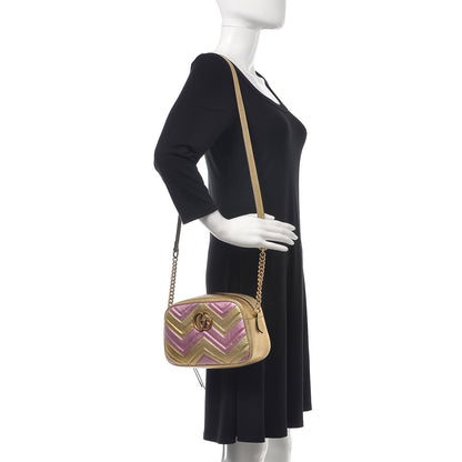 Gucci Metallic Nappa Matelasse Heart Small GG Marmont Chain Shoulder Bag Oro Vecchio Rosa 2 of 10