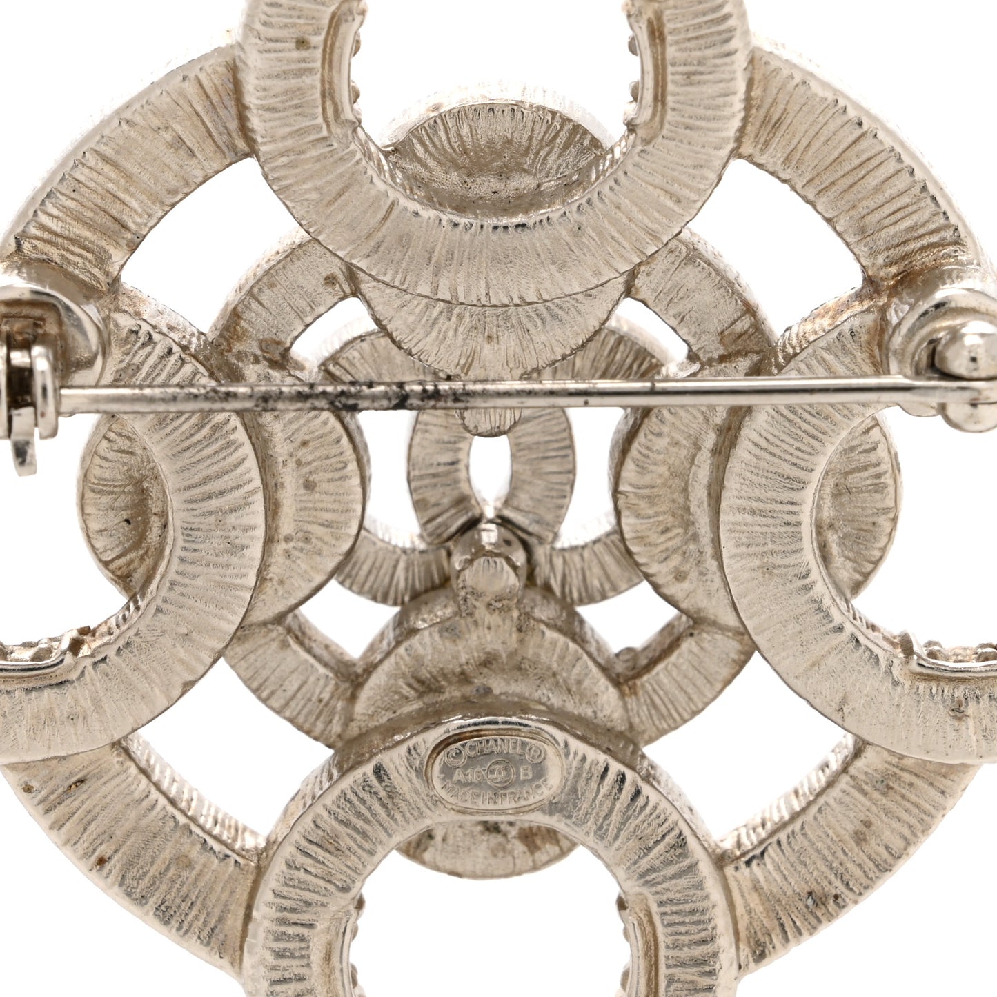 Crystal Pearl CC Brooch Silver