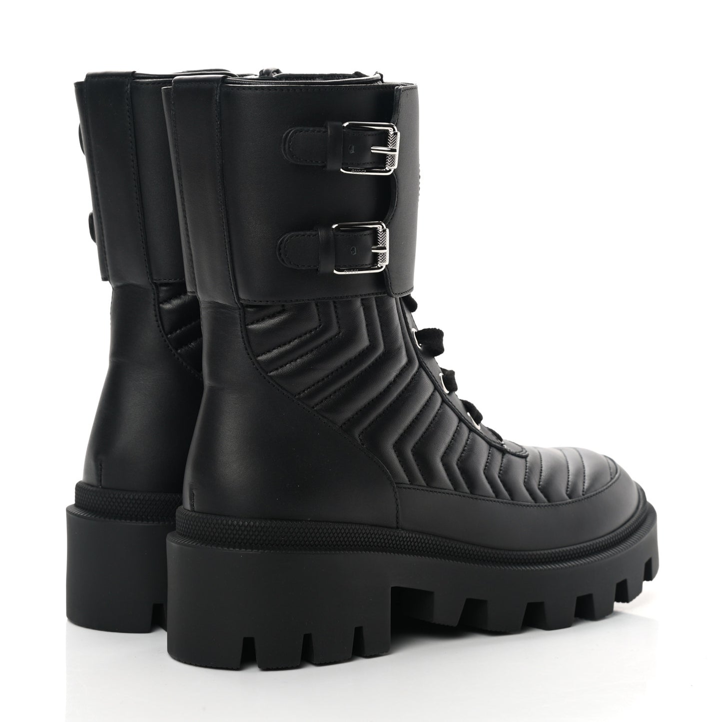 Nappa Frances GG Matelasse Platform Combat Boots 37 Black