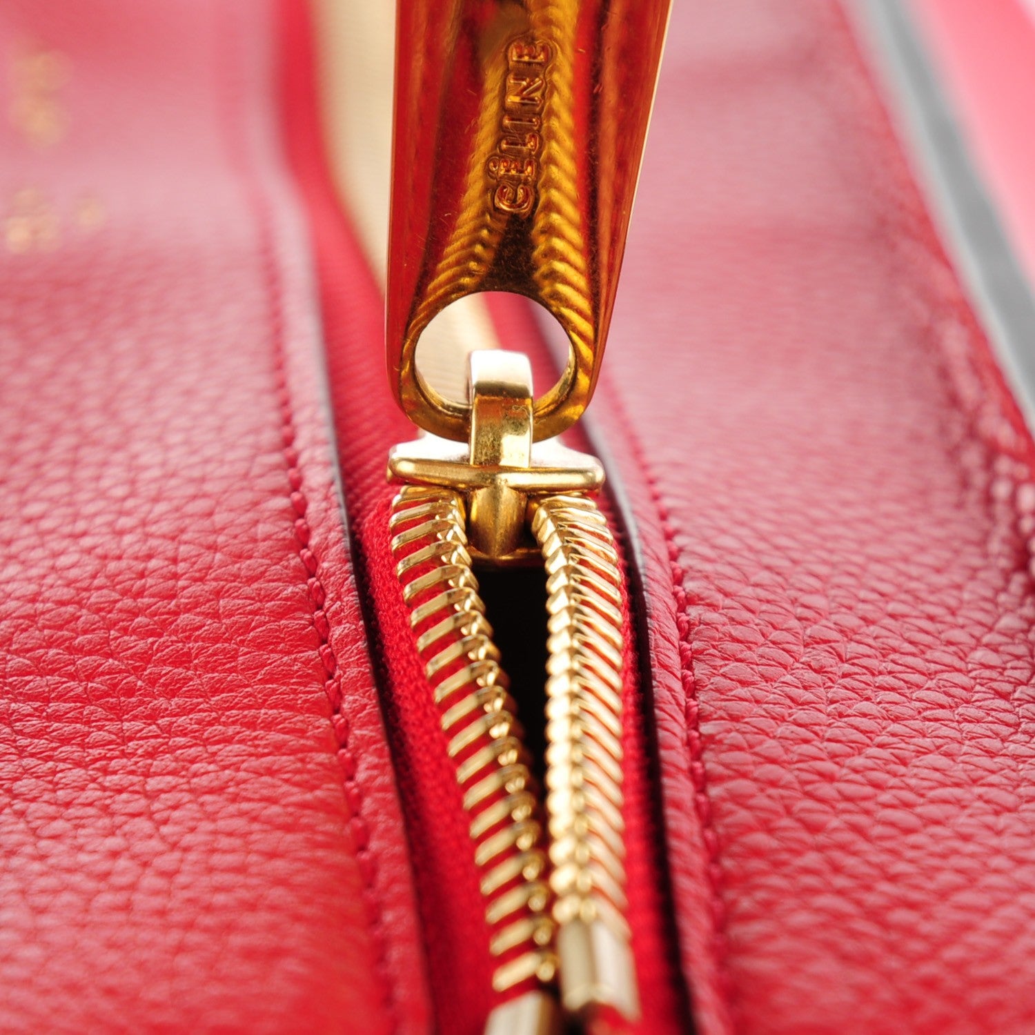 Celine Drummed Calfskin Suede Medium Trapeze Coquelicot 8 of 8