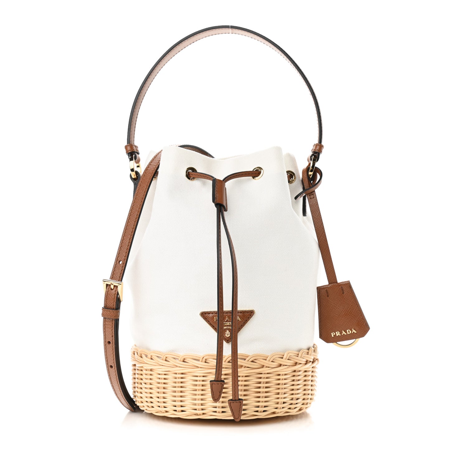 Wicker Canvas Bucket Bag Naturale