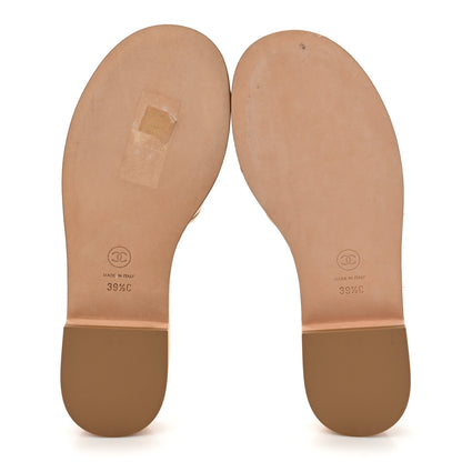 Chanel Calfskin Cork Logo Mule Sandal 39.5 Beige Black 5 of 8