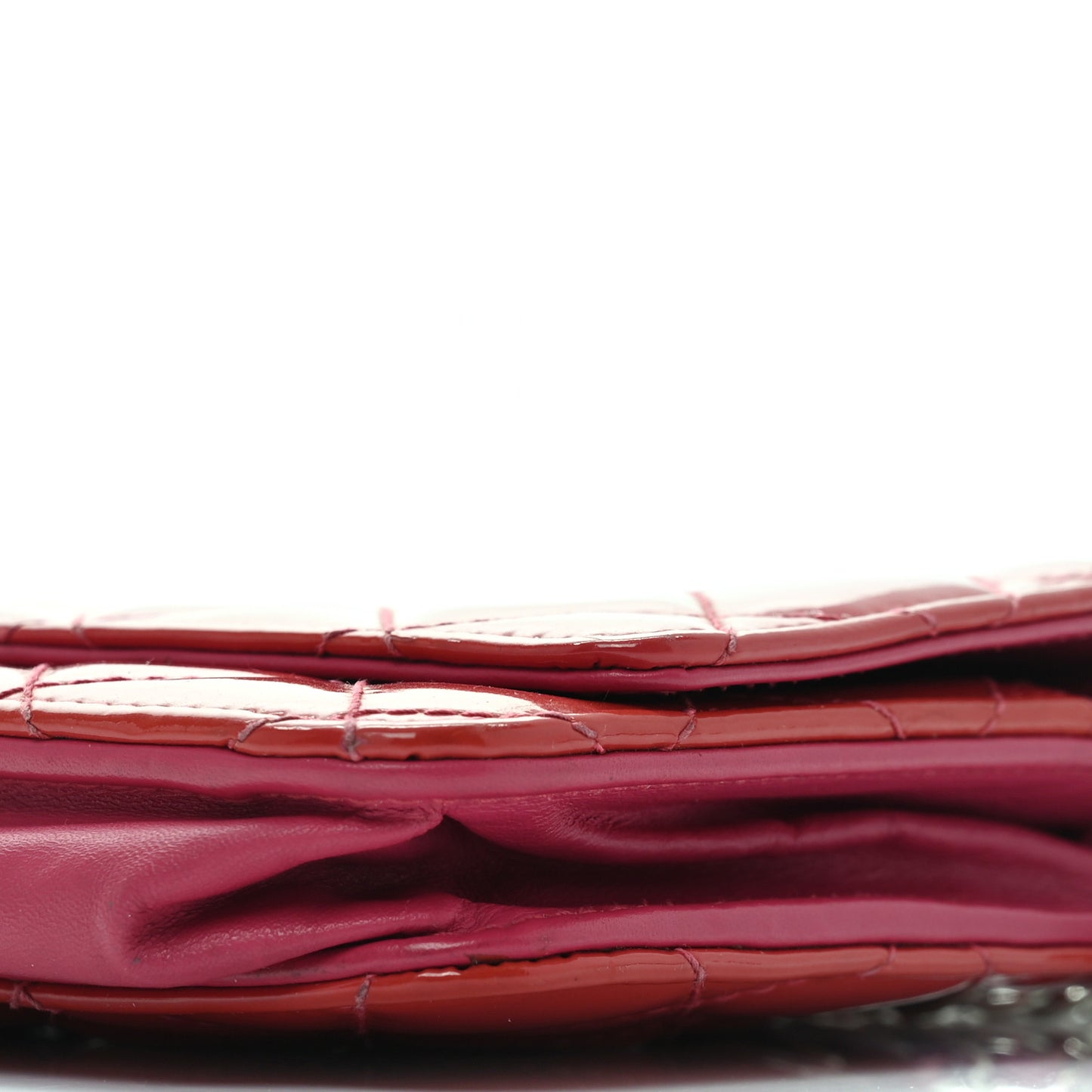 Patent Calfskin Quilted Wallet On Chain WOC Pink