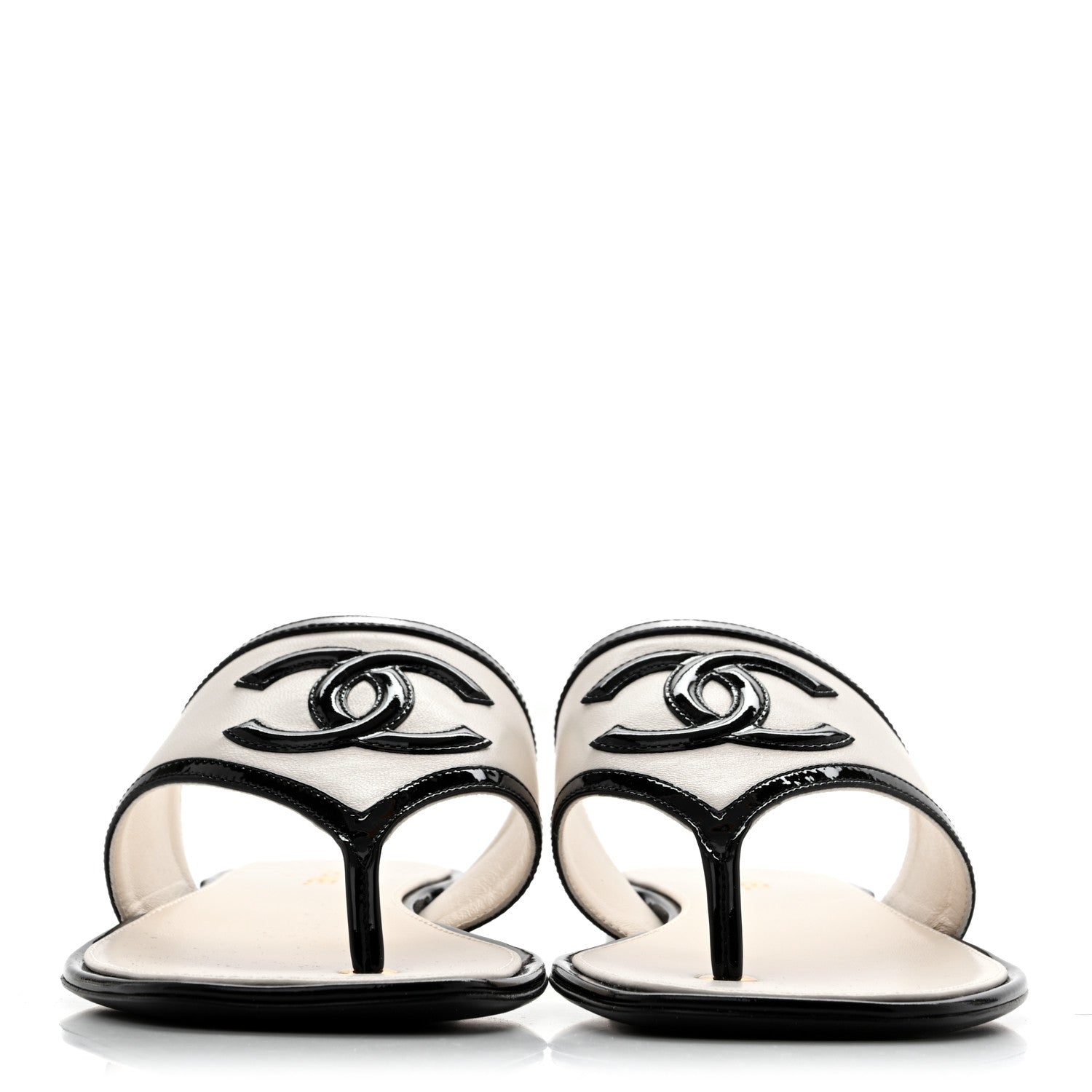 Chanel Lambskin Patent Calfskin CC Thong Sandals 38.5 White Black 3 of 10