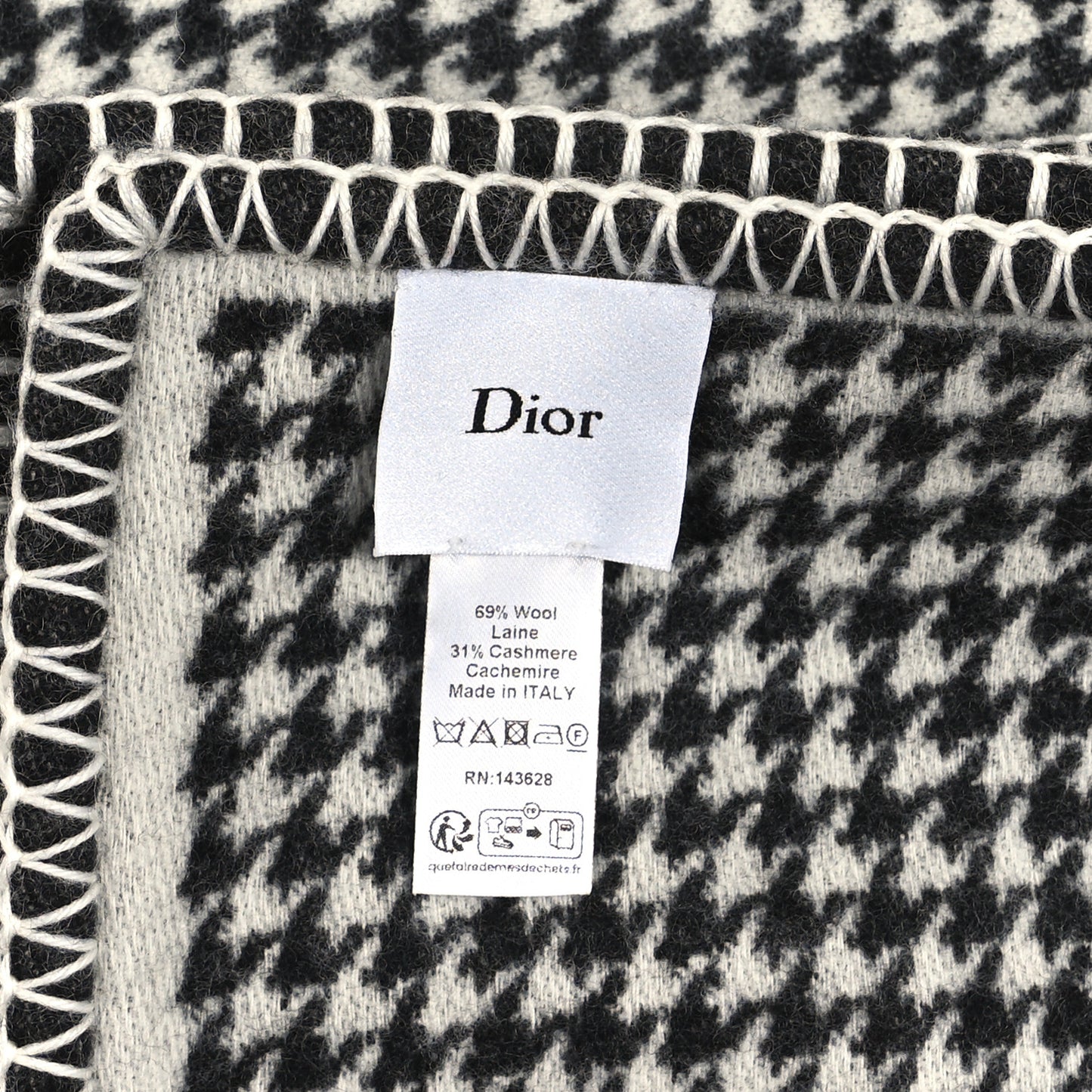 Cashmere Wool Houndstooth Throw Blanket Black