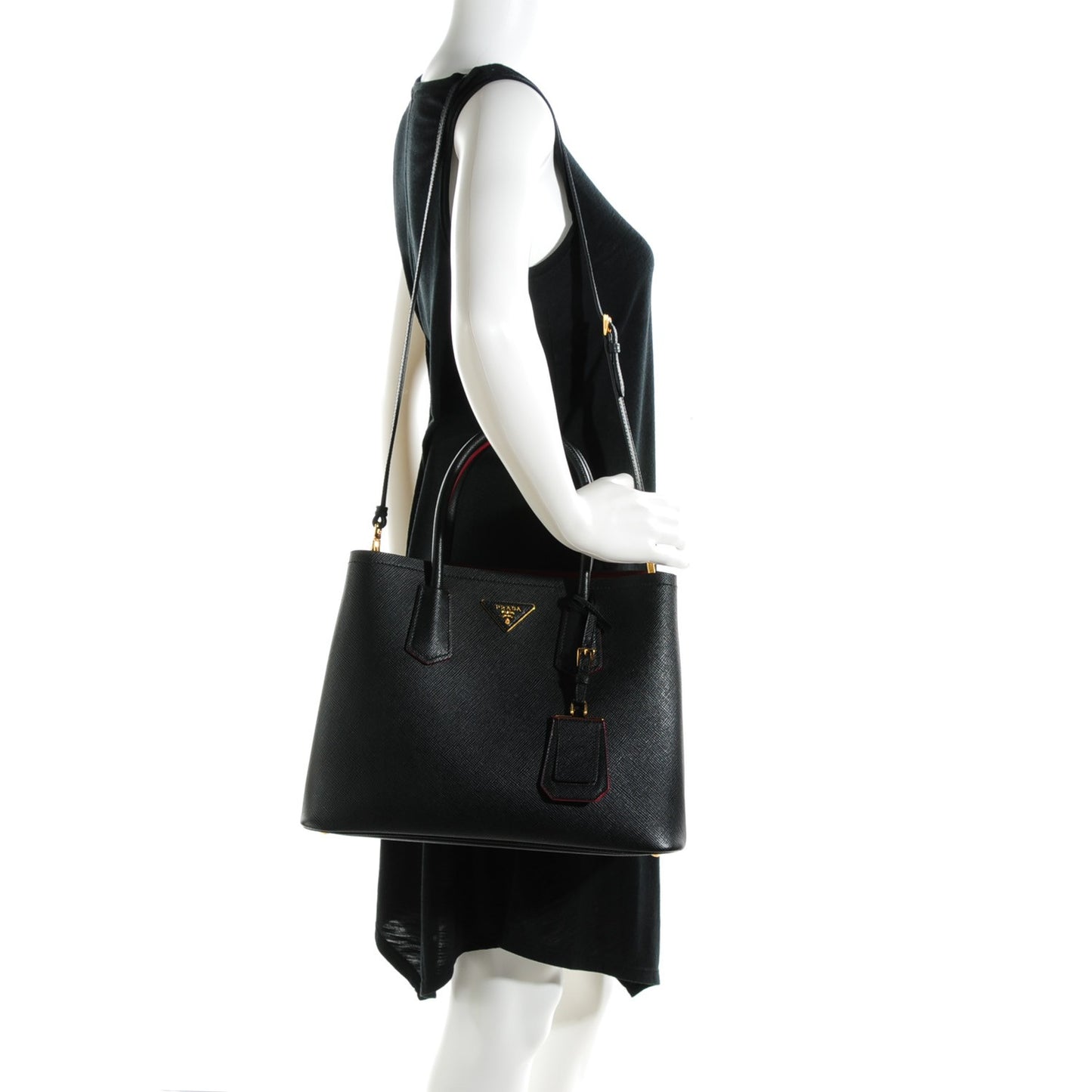 Saffiano Cuir Medium Double Bag Black Fuoco