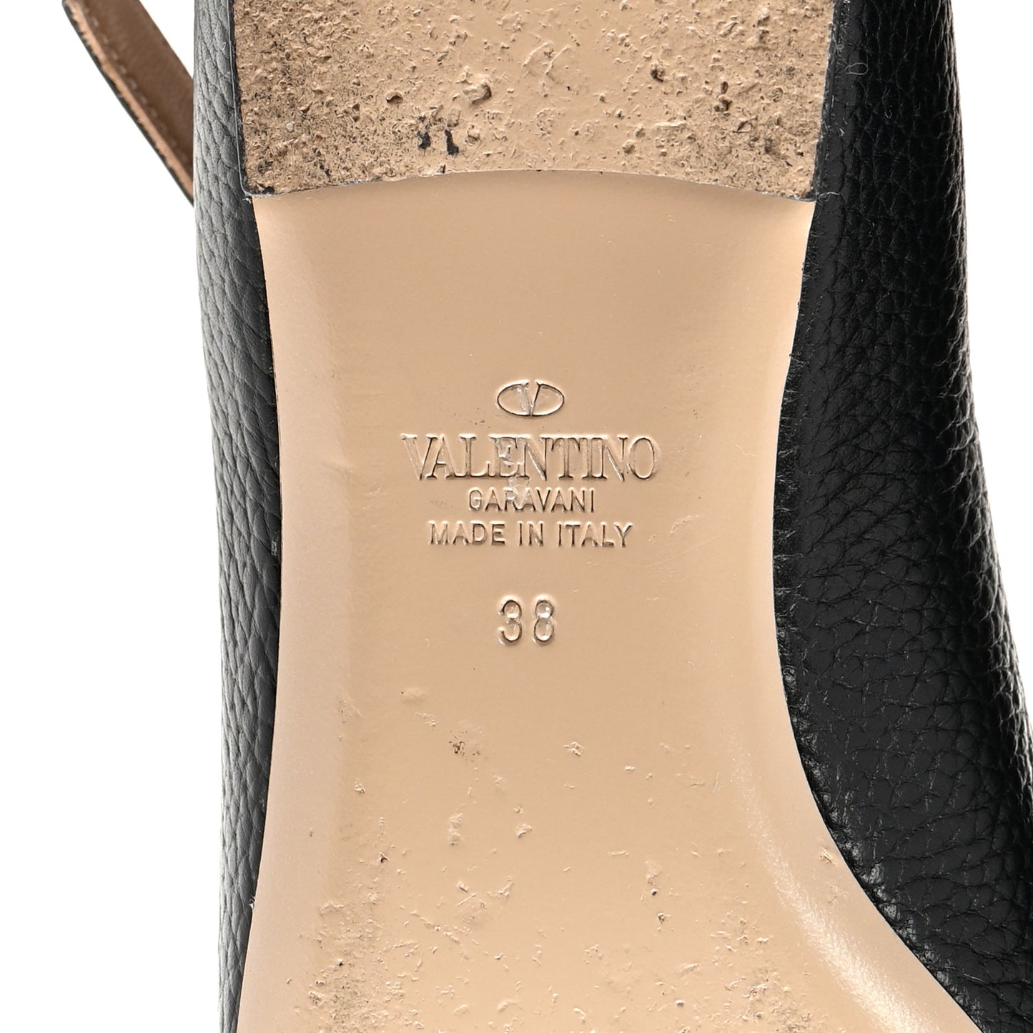 Pebbled Calfskin Rockstud Ankle Strap Ballerina Flats 38 Black