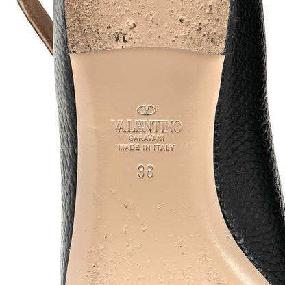Valentino Garavani Pebbled Calfskin Rockstud Ankle Strap Ballerina Flats 38 Black 7 of 10