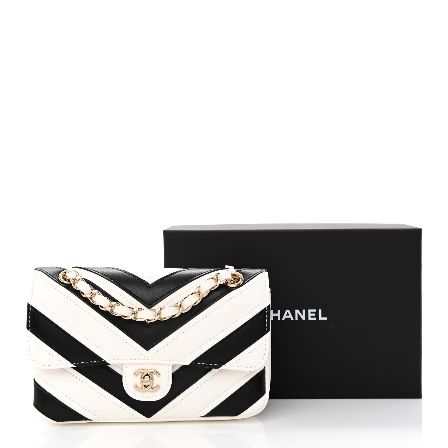 Chanel Lambskin Chevron Stitched Flap White Black 11 of 11