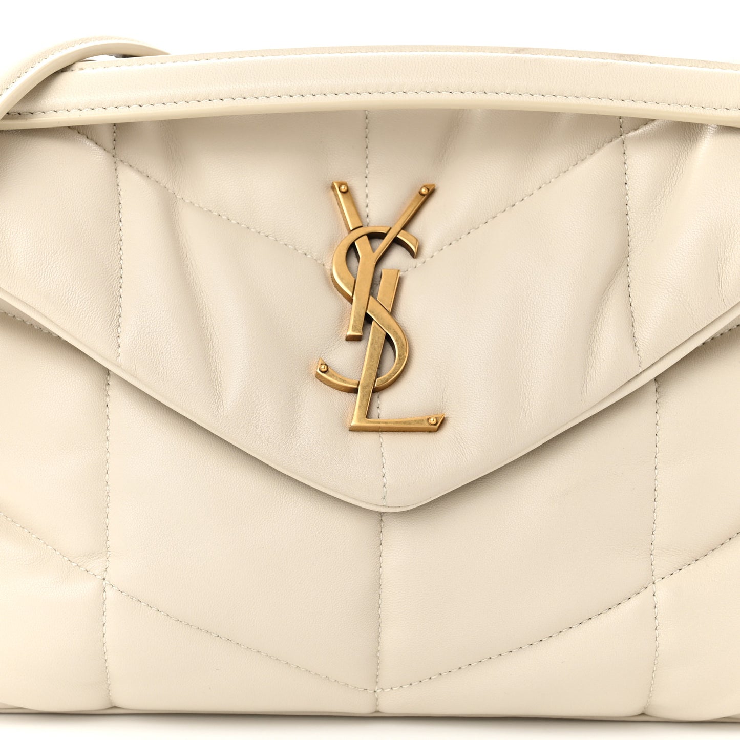 Lambskin Quilted Small Loulou Puffer Monogram Chain Satchel Crema Soft