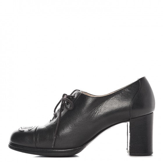 Calfskin CC Cap Toe Lace Up Oxfords 37 Black