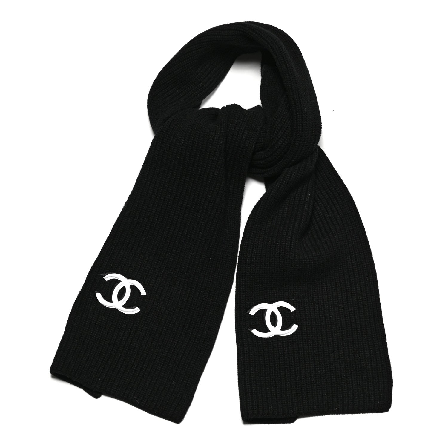 Chanel Wool Cashmere CC Scarf Black White 1 of 4