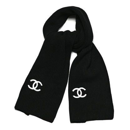 Chanel Wool Cashmere CC Scarf Black White 1 of 4