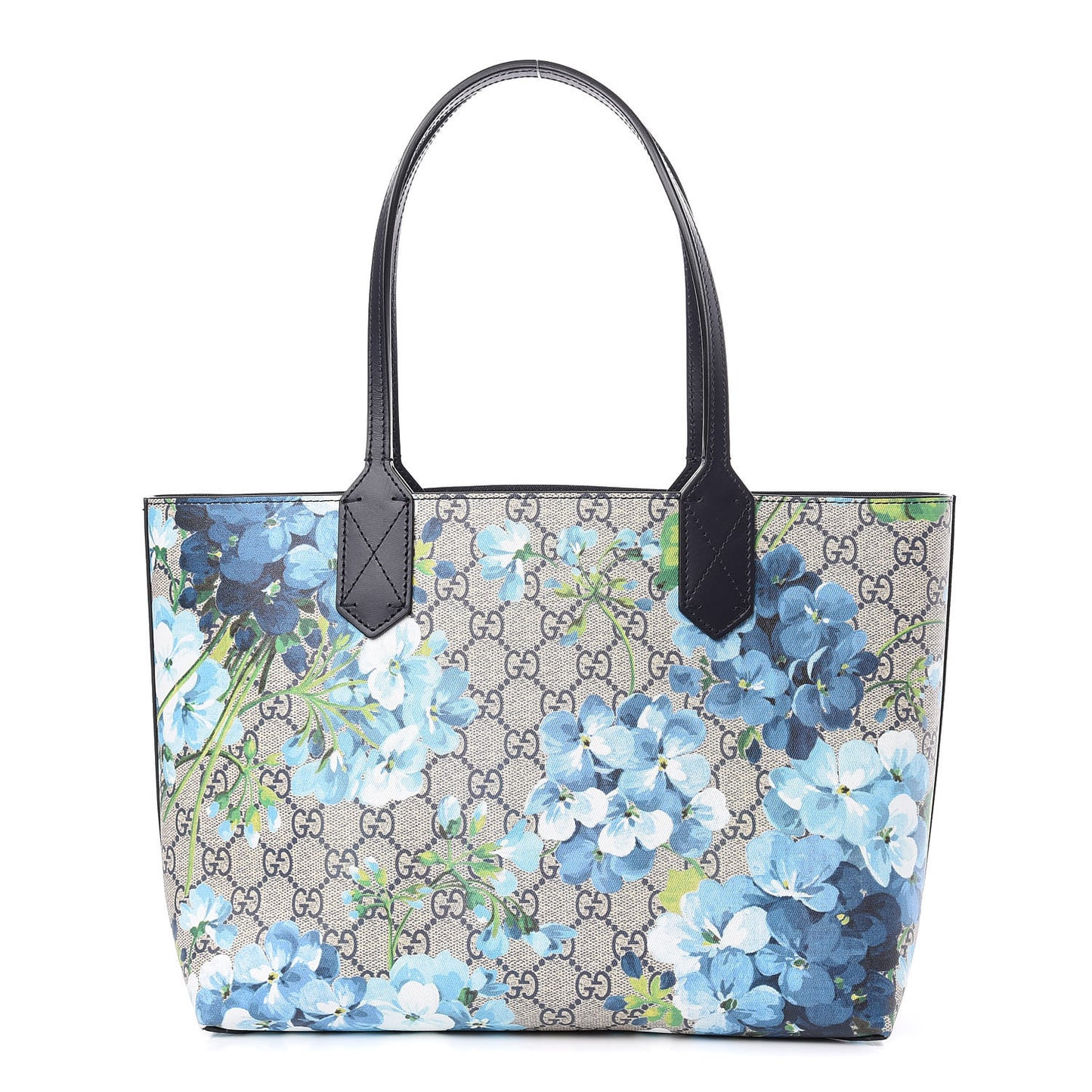 GG Supreme Monogram Blooms Small Reversible Tote Beige Blue Navy
