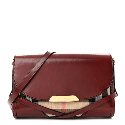 Burberry House Check Bridle Calfskin Small Abbott Crossbody Bag Red Claret 1 of 14