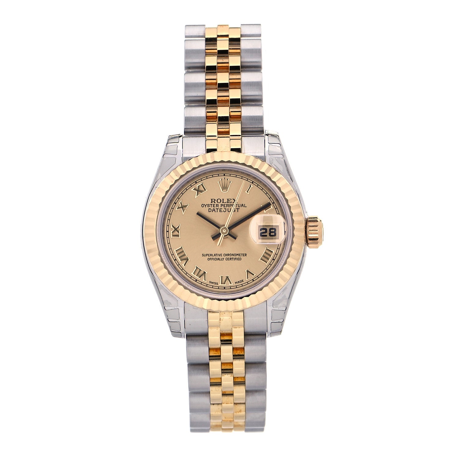 Rolex Stainless Steel 18K Yellow Gold 26mm Oyster Perpetual Datejust Watch Champagne Roman 179173 1 of 5