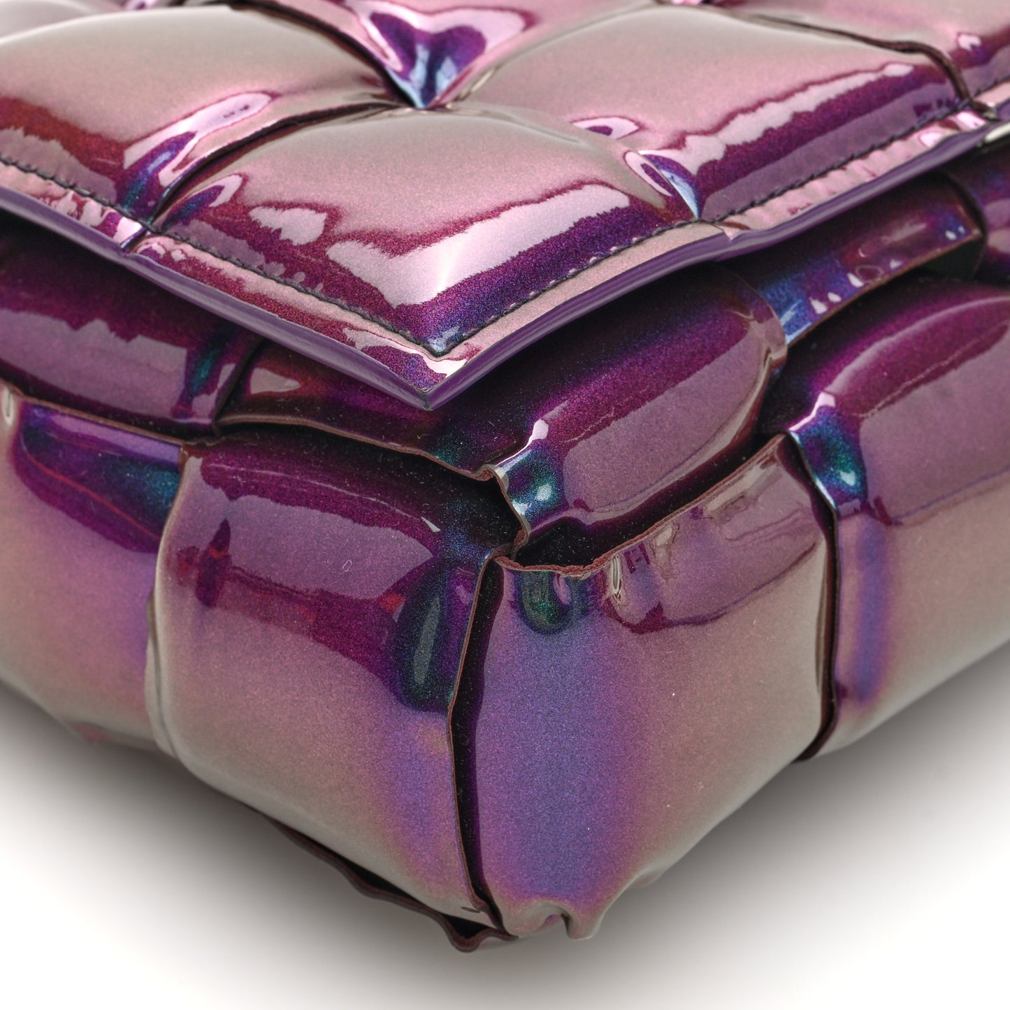 Glossy Nail Polish Nappa Maxi Intreccio Padded Cassette Crossbody Bag Holographic