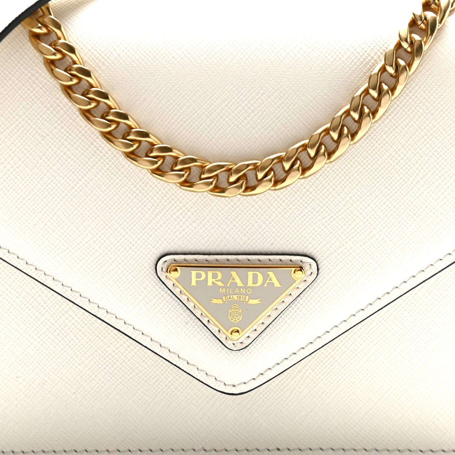 Prada Saffiano Soft Calfskin Metal Triangle Logo Envelope Chain Shoulder Bag White 7 of 9