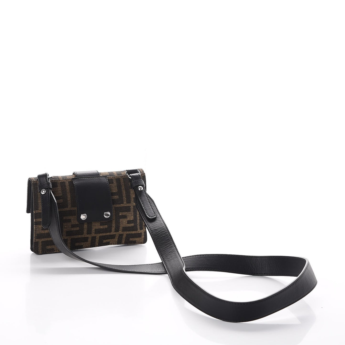 Recycled Fabric Jacquard Vitello Grace FF 1974 Baguette Belt Pouch Tobacco Moro Black