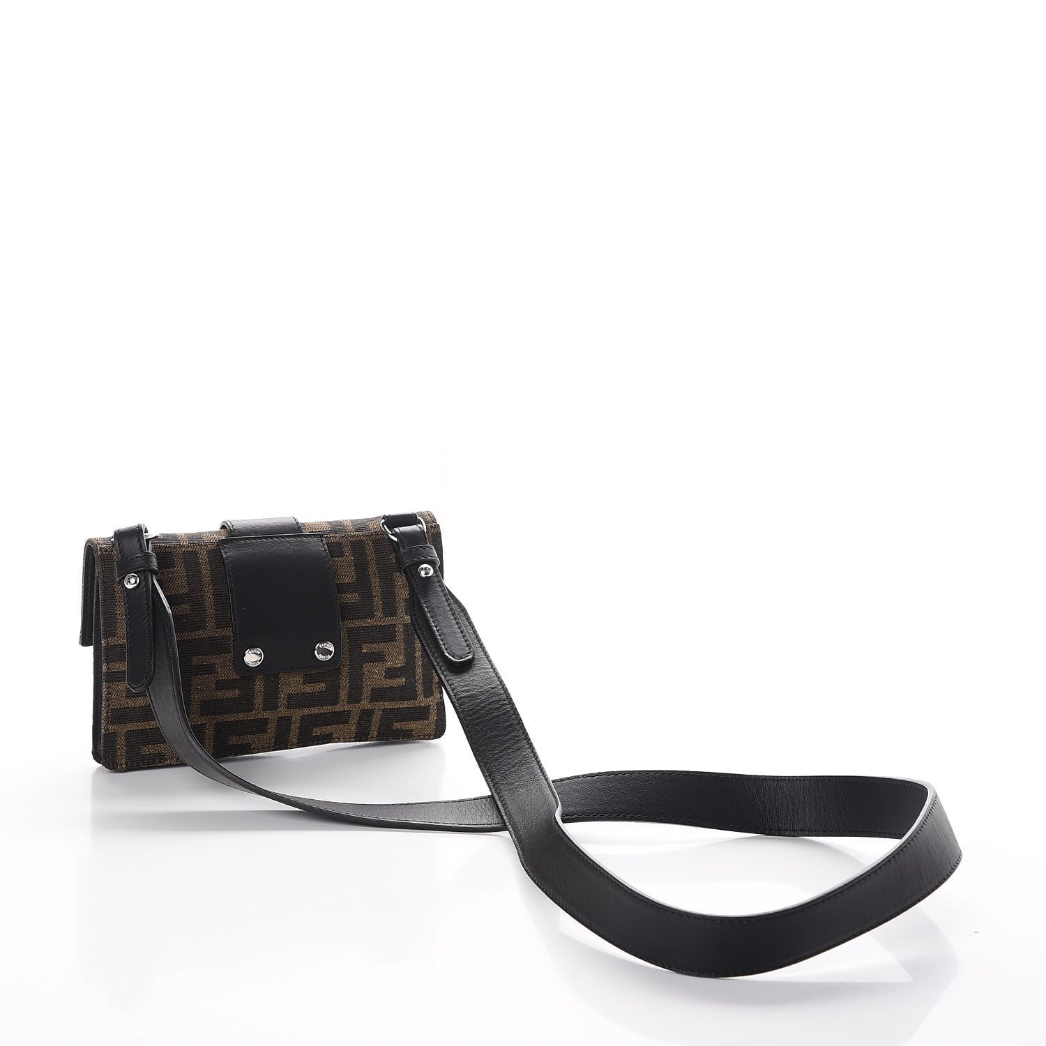 Fendi Recycled Fabric Jacquard Vitello Grace FF 1974 Baguette Belt Pouch Tobacco Moro Black 2 of 10