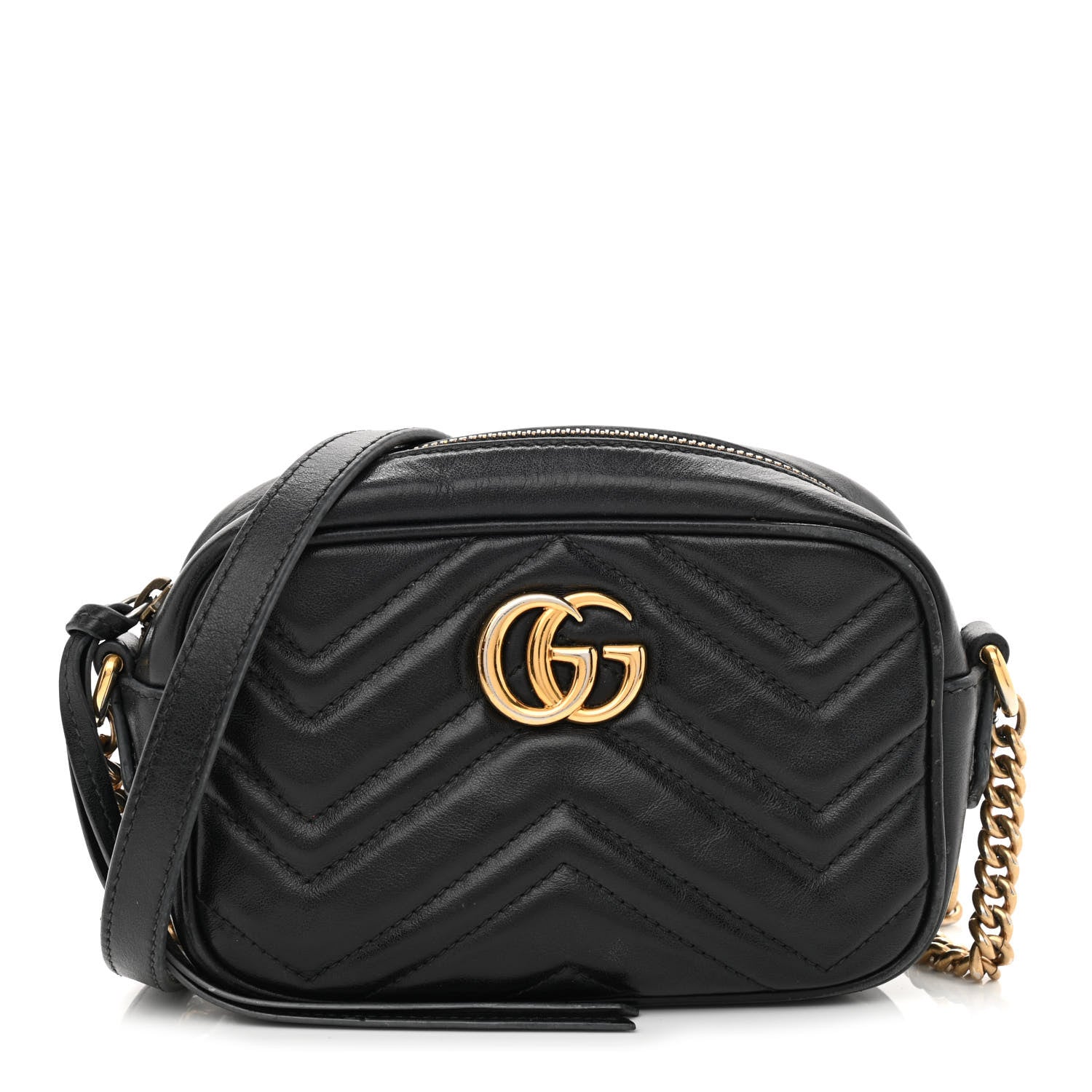 Gucci Calfskin Matelasse Mini GG Marmont Chain Shoulder Bag Black 1 of 17