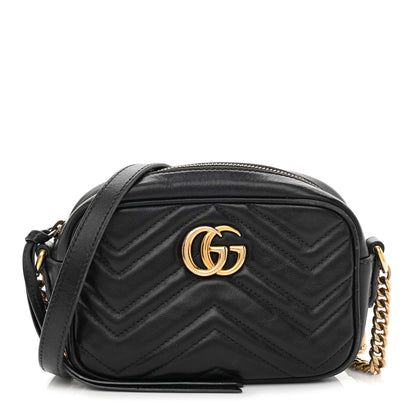 Gucci Calfskin Matelasse Mini GG Marmont Chain Shoulder Bag Black 1 of 17