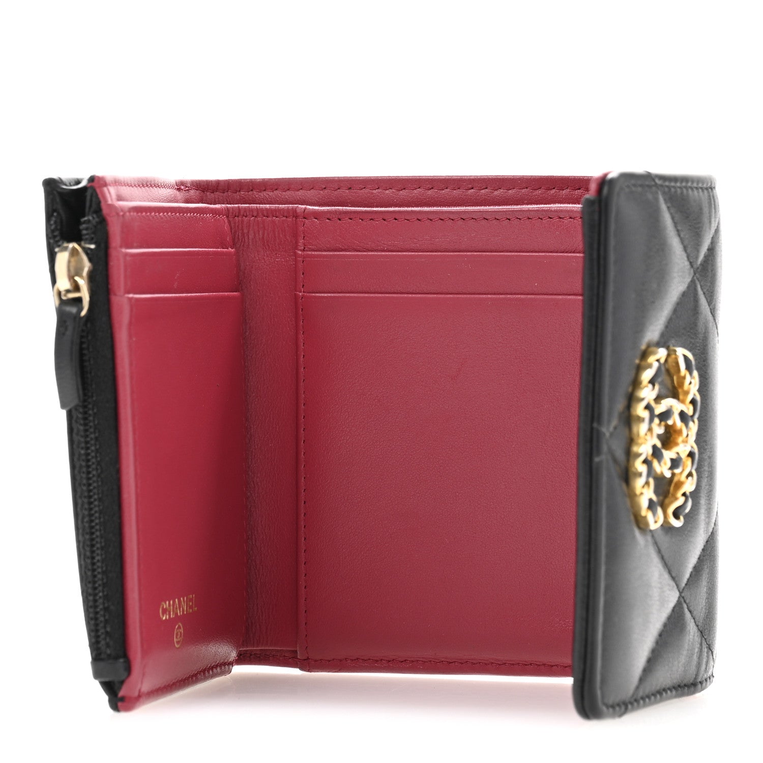 Chanel Goatskin Quilted Chanel 19 Small Flap Wallet Black 5 of 14