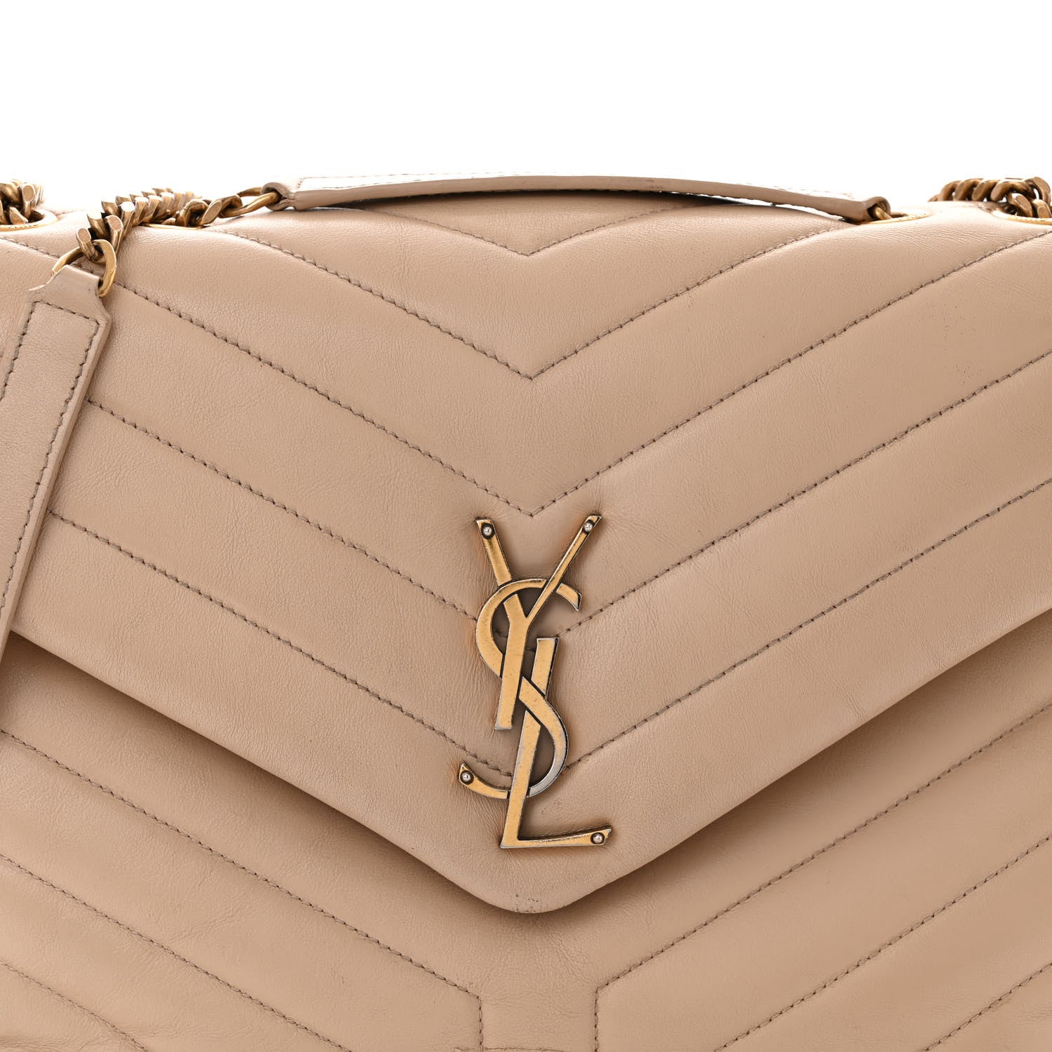 Saint Laurent Calfskin Y Quilted Monogram Medium Loulou Chain Satchel Dark Beige 9 of 14