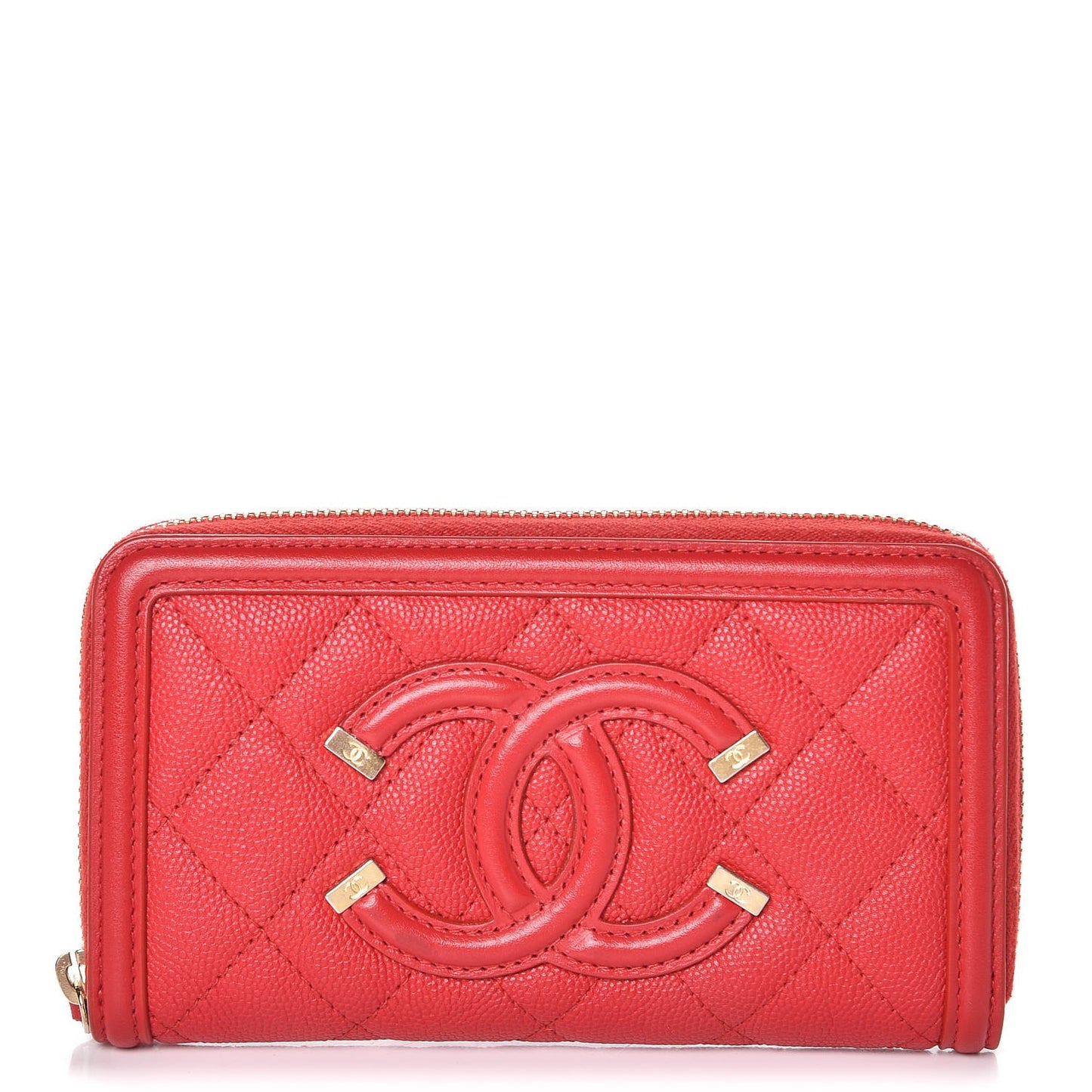 Caviar Quilted Small Filigree Zip Around Wallet Red