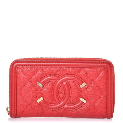 Chanel Caviar Quilted Small Filigree Zip Around Wallet Red 1 of 10