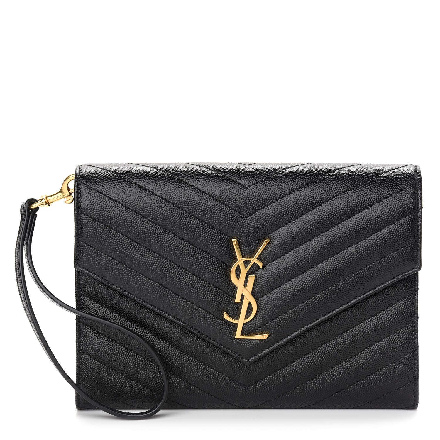 Saint Laurent Grain De Poudre Matelasse Chevron Monogram Envelope Clutch Black 1 of 9