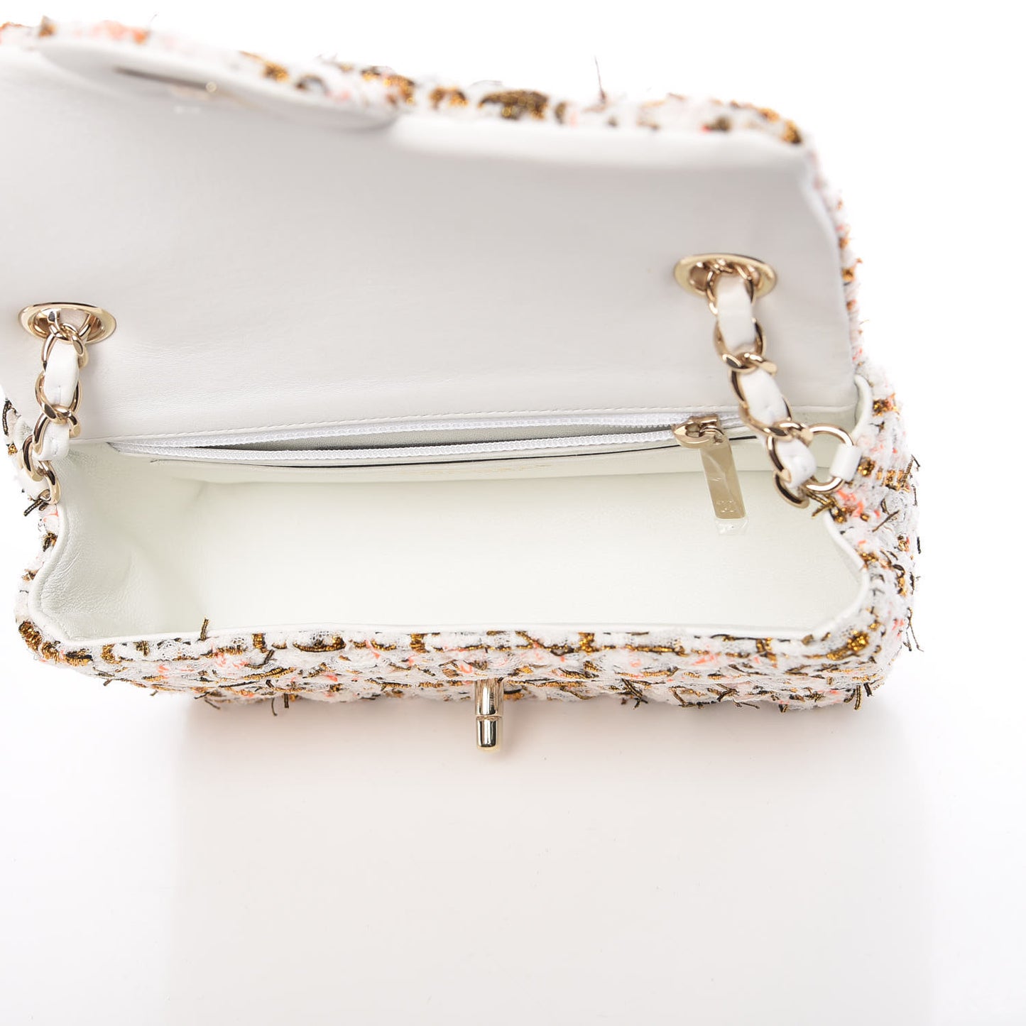 Tweed Quilted Mini Rectangular Flap White