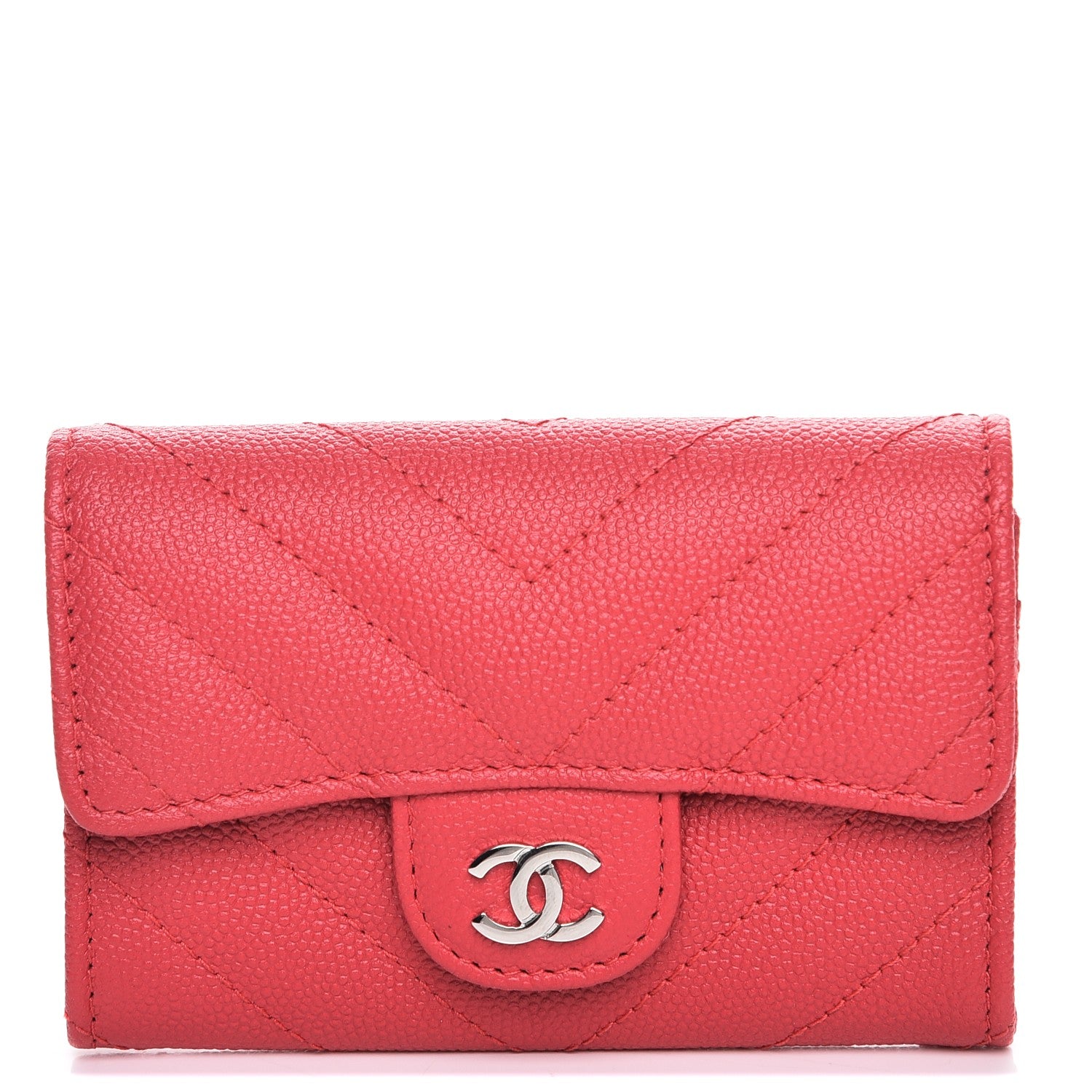 Chanel Caviar Chevron Quilted Card Holder Wallet Dark Pink 1 of 8