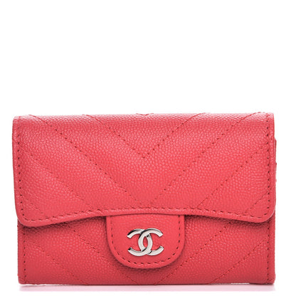 Chanel Caviar Chevron Quilted Card Holder Wallet Dark Pink 1 of 8
