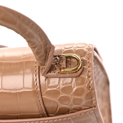 Balenciaga Shiny Calfskin Crocodile Embossed Hourglass Top Handle Bag XS Nude Beige 14 of 15