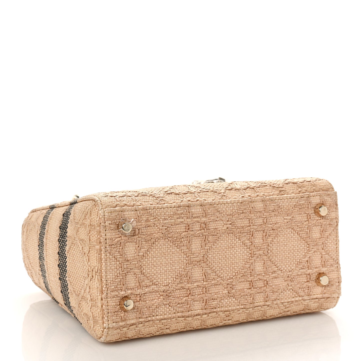 Raffia Woven Cannage Embroidered Medium Lady D-Lite Natural Black