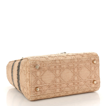 Christian Dior Raffia Woven Cannage Embroidered Medium Lady D-Lite Natural Black 4 of 8