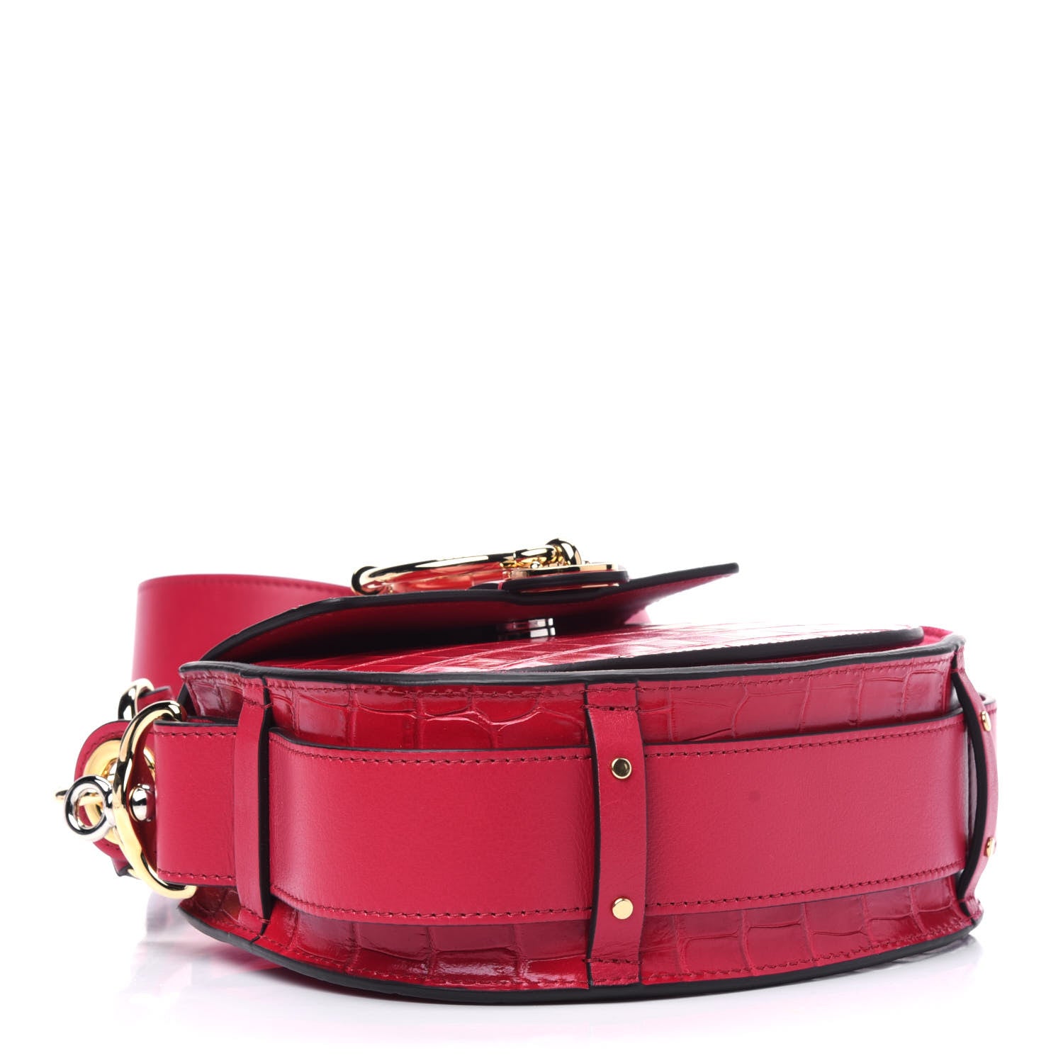 Chloe Calfskin Crocodile Embossed Small Tess Bag Crimson Pink 4 of 12