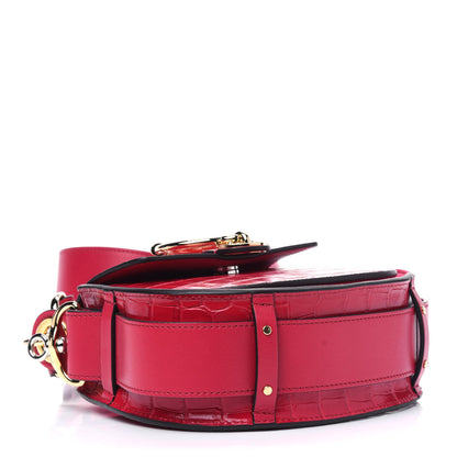 Chloe Calfskin Crocodile Embossed Small Tess Bag Crimson Pink 4 of 12