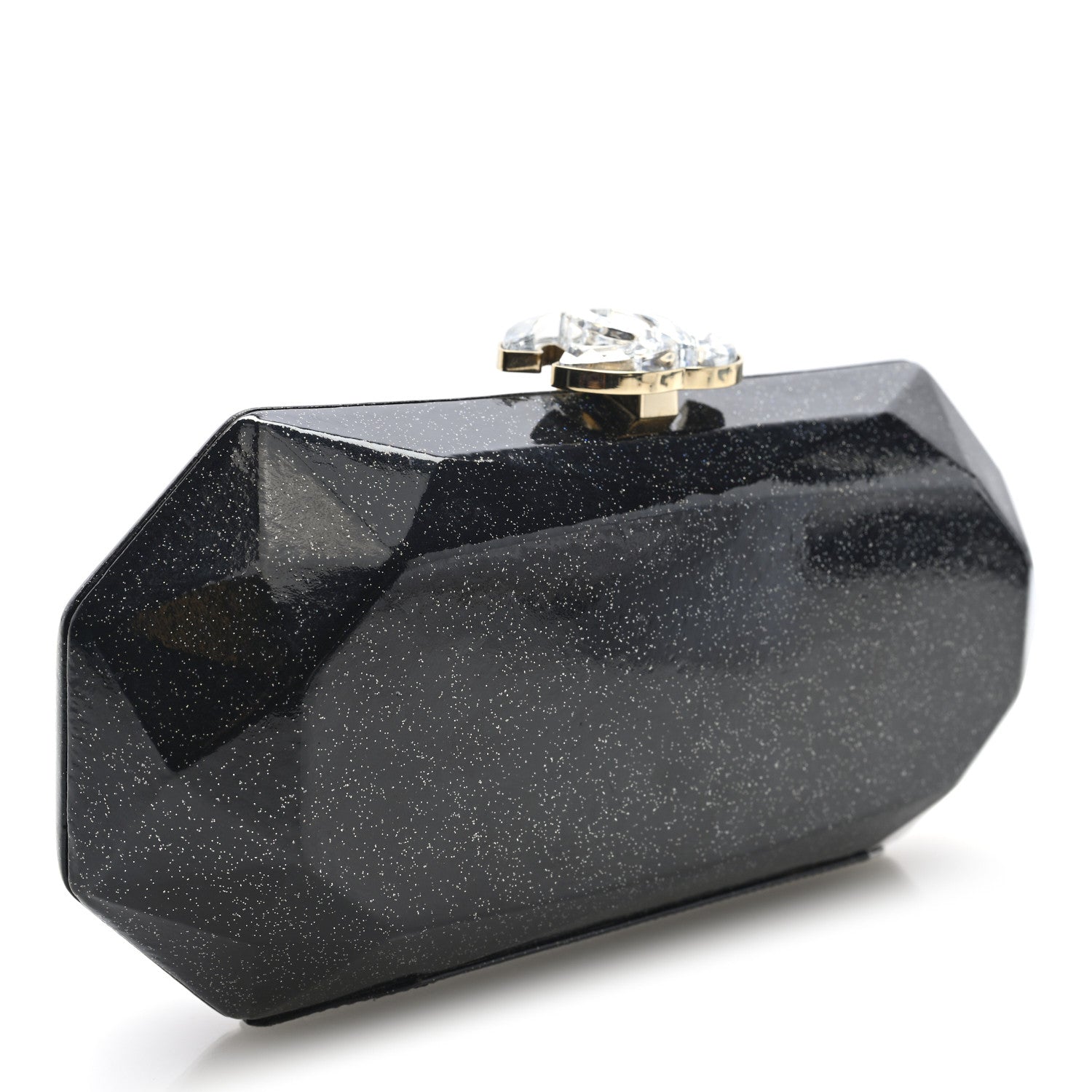 Chanel Glitter Vinyl Crystal Clutch Black 3 of 9